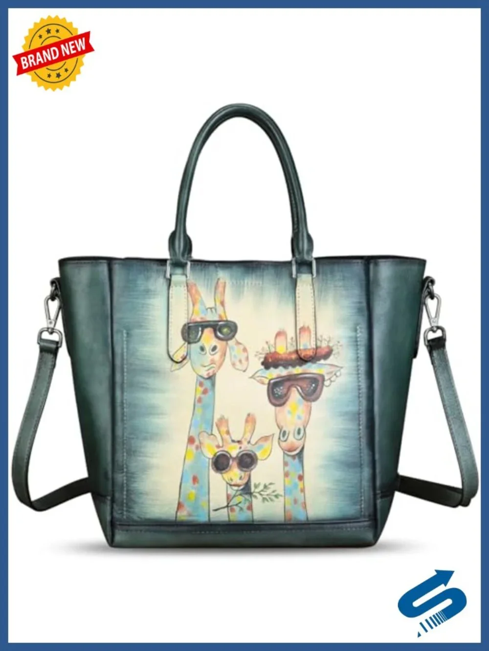 Genuine Leather Hand Painted Top Handle Satchel Crossbody